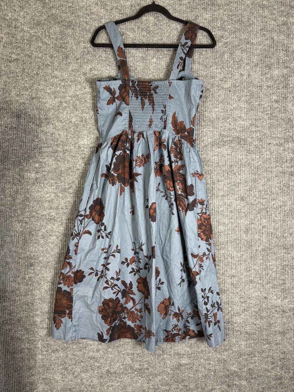 FREE PEOPLE Laters Baby Midi Dress Storm Blue Brown Milkmaid Cinch Bust Size M - Picture 6 of 12
